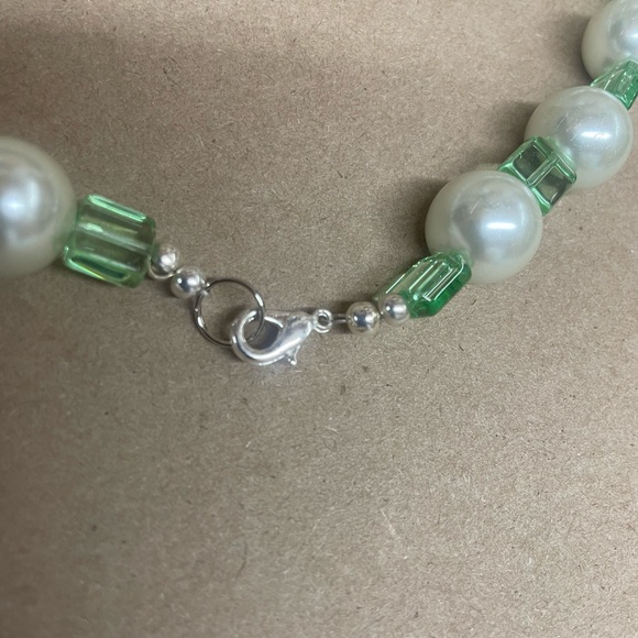 Green Glass Pearl Beaded Necklace Set, Green Jewelry, Prom Necklace Set. - Picture 13 of 16